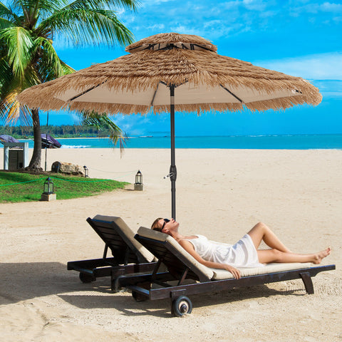 Ainfox Thatched Tiki Patio Umbrella, Outdoor Market Umbrella for Garden, Deck, Backyard, Pool, Beach