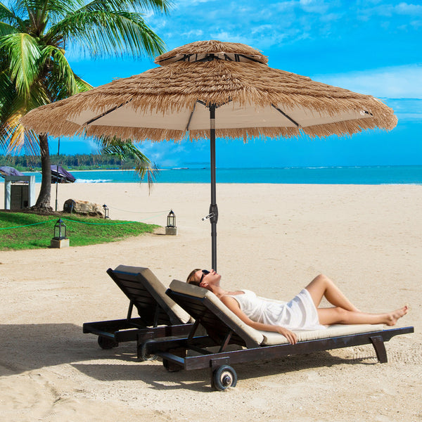 Ainfox Thatched Tiki Patio Umbrella, Outdoor Market Umbrella for Garden, Deck, Backyard, Pool, Beach