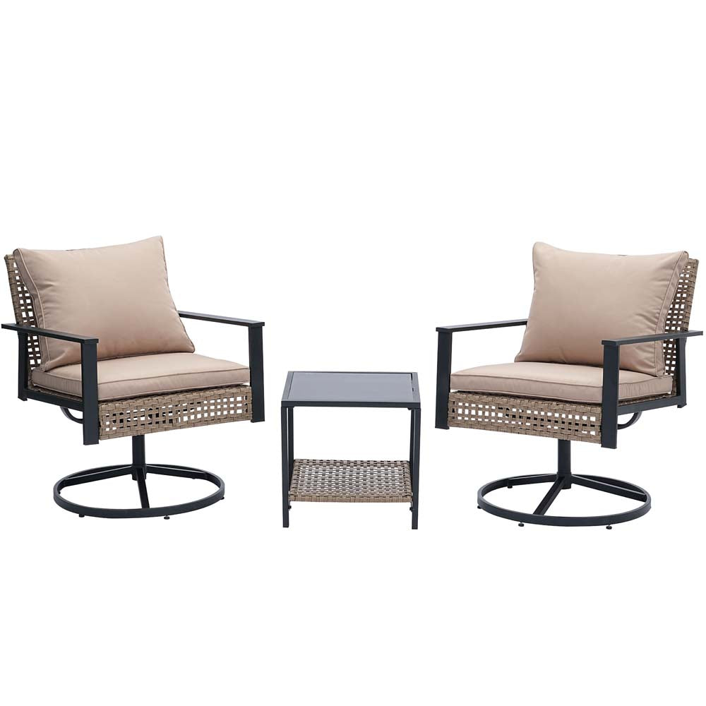 3‑Piece Patio Furniture Set Outdoor Indoor Sofa Set 2 Metal Swivel Chairs & Coffee Table Modern Conversation Set Backyard Porch & Garden