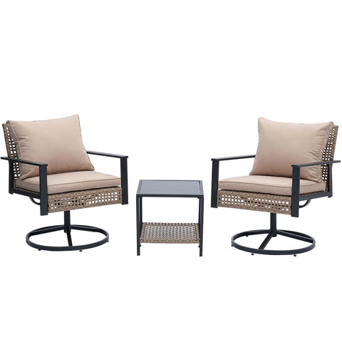 Ainfox 3PCS Patio Sofa With 2 Metal Swivel Chair And Coffee Table For Indoor Outdoor
