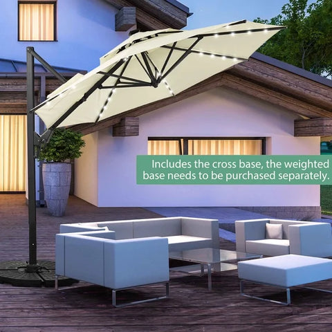 Ainfox 10ft Double Top Heavy-Duty Patio Cantilever Umbrella with Cross Base,5-Year-Non-Fading Outdoor Large Offset Hanging Aluminum Rotation Sun Shade Umbrella with 360°Rotation Adjustable