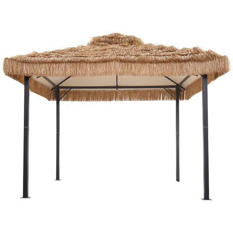 Pergard 10' x 10'FT Straw Canopy, Imitation Straw 4-Corner Gazebo Canopy