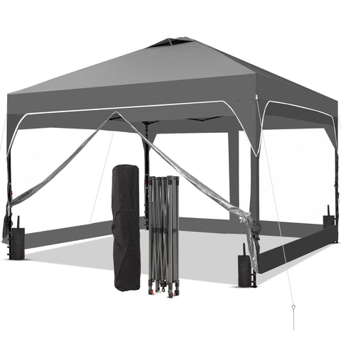 Ainfox 8ft x 8ft Pop Up Canopy Beach Tent with 4 Removable Clear PVC Sidewalls for Events, Parties, Camping