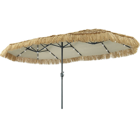 Ainfox 13ft Large Thatched Tiki Patio Umbrella, Outdoor Heavy-Duty Double-Sided Rectangle Market Umbrella for Garden, Deck, Backyard, Pool, Beach