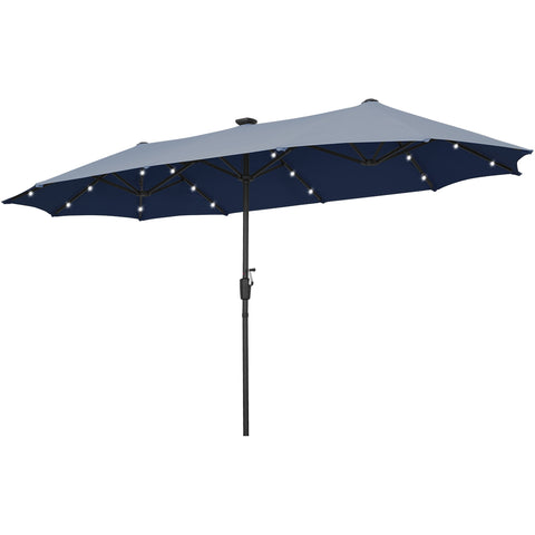 Ainfox 13ft Large Patio Umbrella, With / Without LED Solar Lights, Outdoor Double‑Sided Rectangle Market Heavy‑Duty Umbrellas without Base