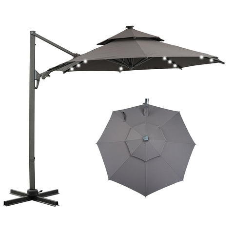 Ainfox 10ft Double Top Heavy-Duty Patio Cantilever Umbrella with Cross Base, Outdoor Large Offset Hanging Aluminum Rotation Sun Shade Umbrella with 360°Rotation Adjustable