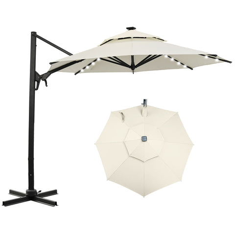 Ainfox 10ft Double Top Heavy-Duty Patio Cantilever Umbrella with Cross Base,5-Year-Non-Fading Outdoor Large Offset Hanging Aluminum Rotation Sun Shade Umbrella with 360°Rotation Adjustable