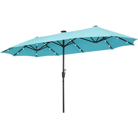 Ainfox 13ft Large Patio Umbrella, With / Without LED Solar Lights, Outdoor Double‑Sided Rectangle Market Heavy‑Duty Umbrellas without Base