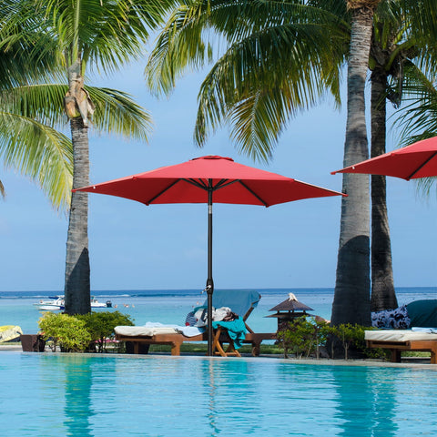 Ainfox 9ft Lake Blue Patio Umbrella with Push Button Tilt and Crank, UV and Waterproof Canopy