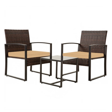 Ainfox 3 Piece Outdoor Patio Furniture Patio Bistro Set Rattan Balcony Furniture Set