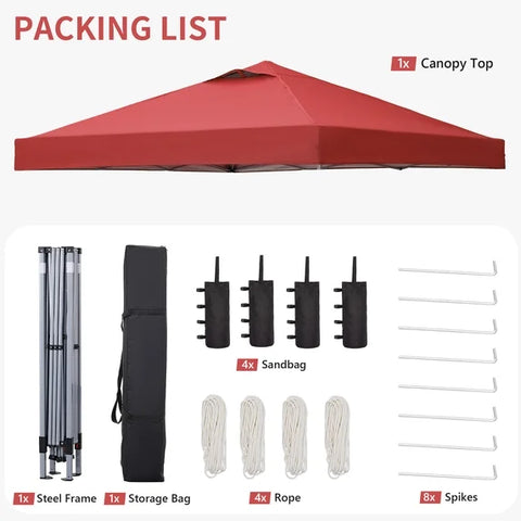 Ainfox 10x10 ft Pop Up Canopy Tent with 4 Weighted Bags, Instant Outdoor Shade Shelter with Portable Carrying Bag, Waterproof UV Protection Gazebo for Events, Parties and Beach,Red