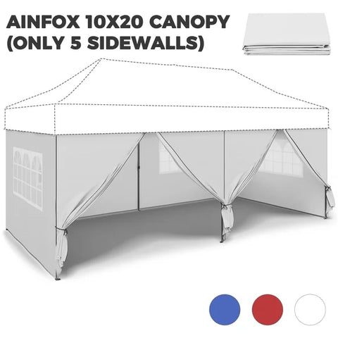 Ainfox 5-Piece Sidewalls for 10x20 Pop Up Canopy Tent, 420D Oxford PVC Waterproof Sun Shade Privacy Walls with Windows & Zippers