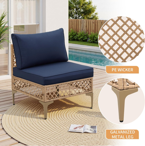 Ainfox 7 Pieces Outdoor Wicker Modular Patio Sectional Set with Thick Cushions & Tempered Glass Table