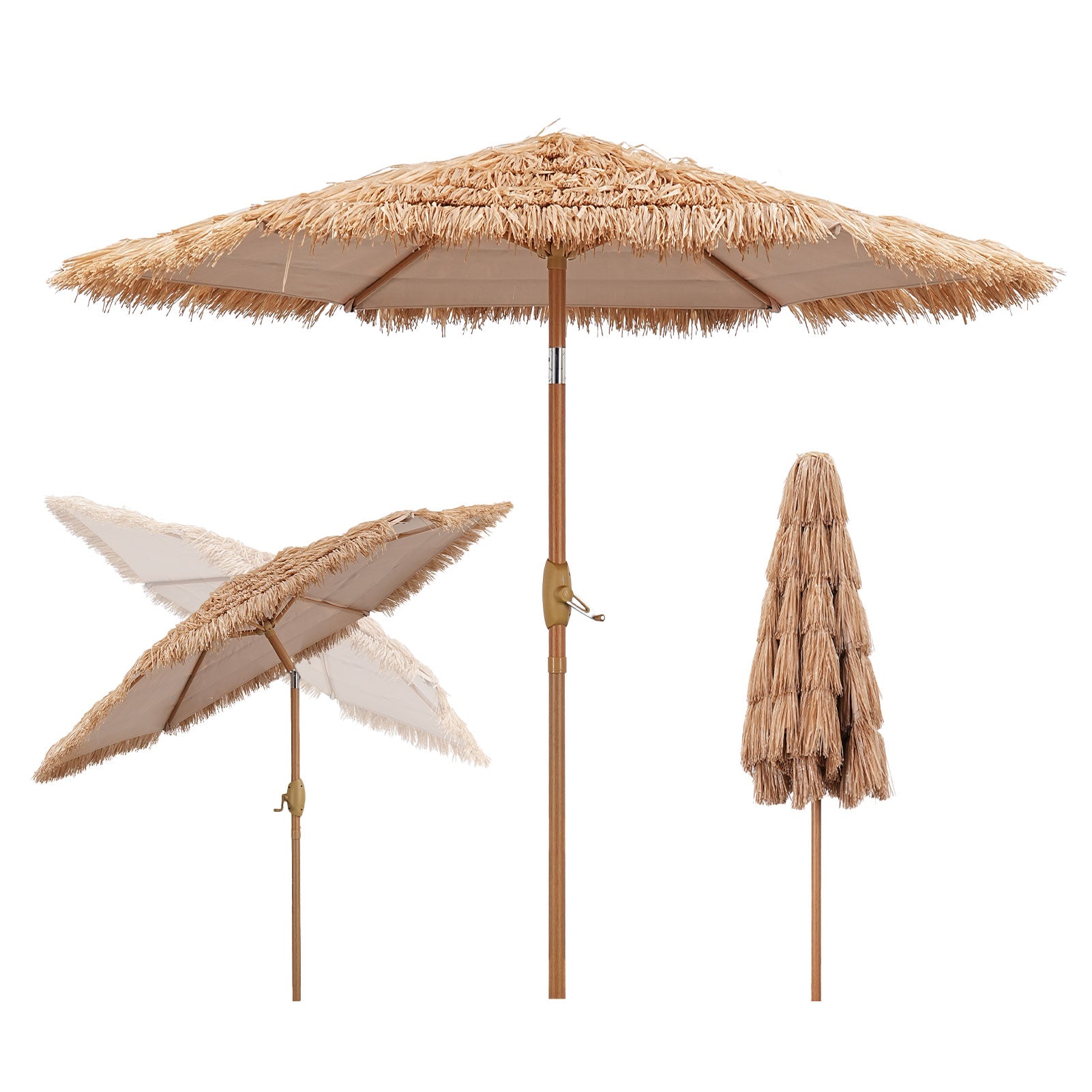 Ainfox Thatched Tiki Patio Umbrella, Outdoor Market Umbrella for Garden, Deck, Backyard, Pool, Beach
