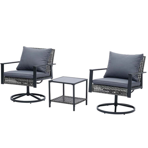 Ainfox 3PCS Patio Sofa With 2 Metal Swivel Chair And Coffee Table For Indoor Outdoor