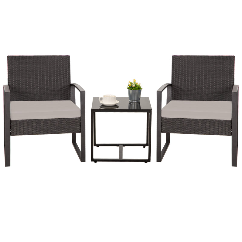 Ainfox 3 Piece Outdoor Patio Furniture Patio Bistro Set Rattan Balcony Furniture Set