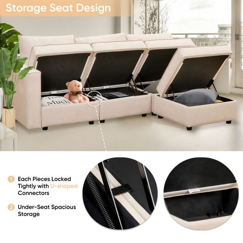 Ainfox Storage Module Sofa Four Seats Adjust Armrest Beige