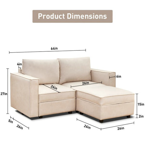 Ainfox Storage Module Sofa Loveseat Sofa With Ottoman Beige