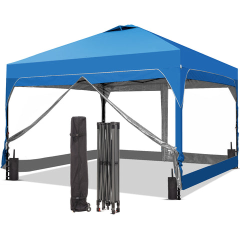 Ainfox 12ft x12ft Pop Up Canopy With 4 transparent sidewalls Outside Canopy with Wheeled Carry Bag, Bonus 8 Stakes and 4 Ropes