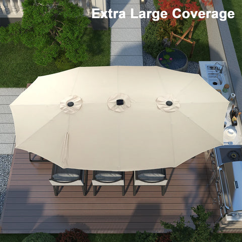 Ainfox 15ft Large Patio Umbrella, Double-Sided Outdoor Rectangle Table Umbrellas with Fillable Weighted Sand Bag Base