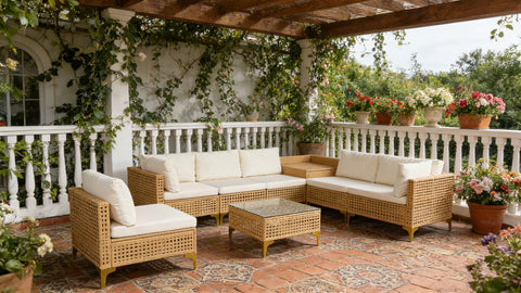 Ainfox Patio Furniture Set Wicker Patio Sectional Sofa Couch Rattan Outdoor Conversation Set For Porch Garden Backyard