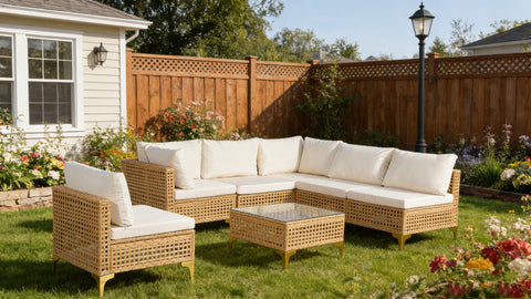 Ainfox Patio Furniture Set Wicker Patio Sectional Sofa Couch Rattan Outdoor Conversation Set For Porch Garden Backyard