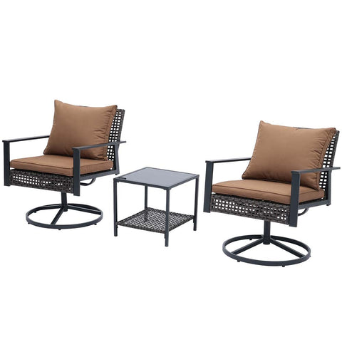 Ainfox 3PCS Patio Sofa With 2 Metal Swivel Chair And Coffee Table For Indoor Outdoor