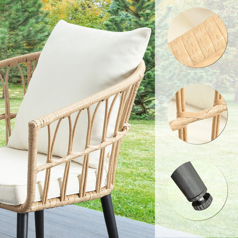 Ainfox 3-Piece Outdoor Wicker Bistro Set, All-Weather Rattan Chairs with Washable Cushions and Tempered Glass Table, Beige & Yellow