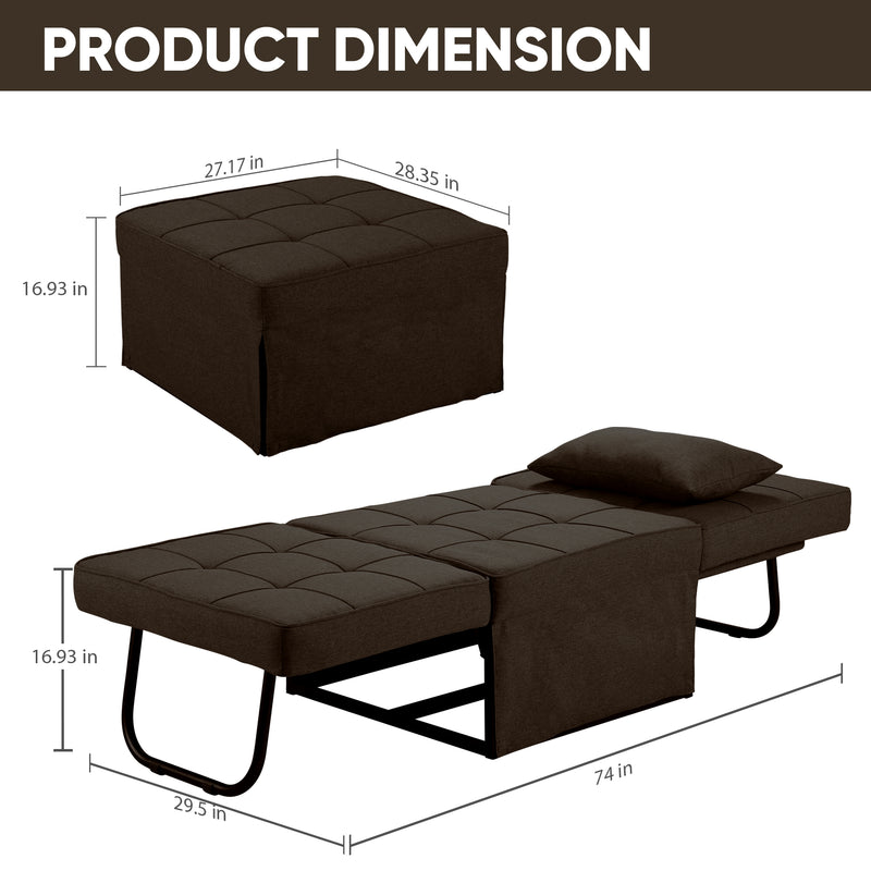 6 in 1 Multi-Function Folding Ottoman Breathable Linen Couch Bed with Adjustable Backrest Modern Convertible Chair for Living Room Apartment Office