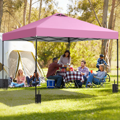 Ainfox 12'x12'Pop Up Canopy Tent Center Lock Windproof UV Shelter Wheeled Bag for Outdoor Events Parties Camping,Pink