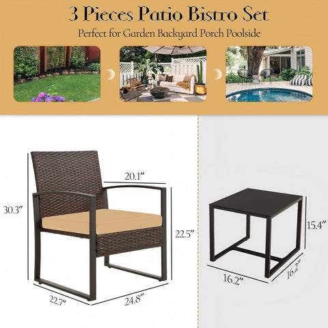 Ainfox 3 Piece Outdoor Patio Furniture Patio Bistro Set Rattan Balcony Furniture Set