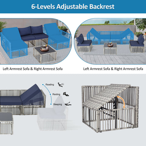 Ainfox 7 Piece Outdoor Sectional Furniture Set with Cushions, Wicker Patio Conversation Set Outdoor Sectional Sofa, All-Weather for Garden, Backyard and Poolside