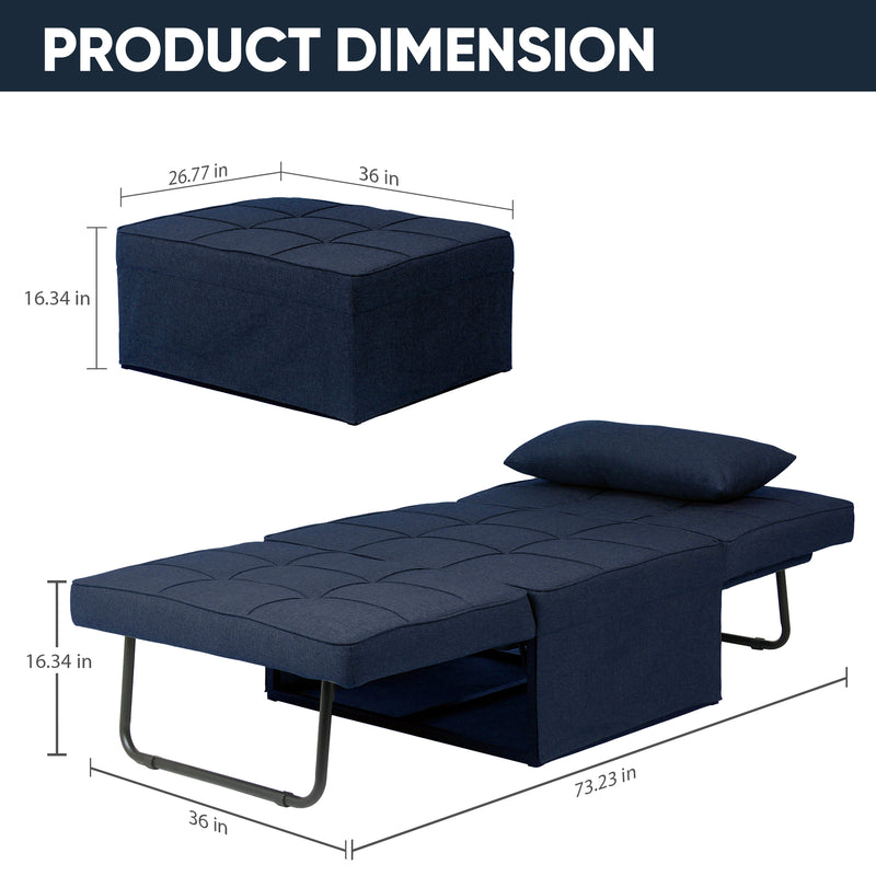 Ainfox 73.23"Length 6 in 1 Convertible Sofa Bed with Adjustable Backrest Navy Blue