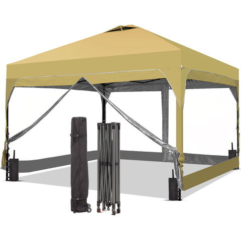 Ainfox 12ft x12ft Pop Up Canopy With 4 transparent sidewalls Outside Canopy with Wheeled Carry Bag, Bonus 8 Stakes and 4 Ropes