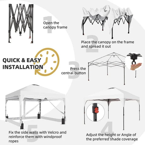Ainfox Pop Up Canopy Tent Center Lock 4 Removable Walls Windproof UV Shelter Outdoor Commercial,White