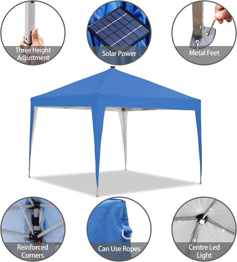 Ainfox 10 x 10 ft Pop-Up Canopy Tent Solar Power Led Light Portable Tailgating Party Tents