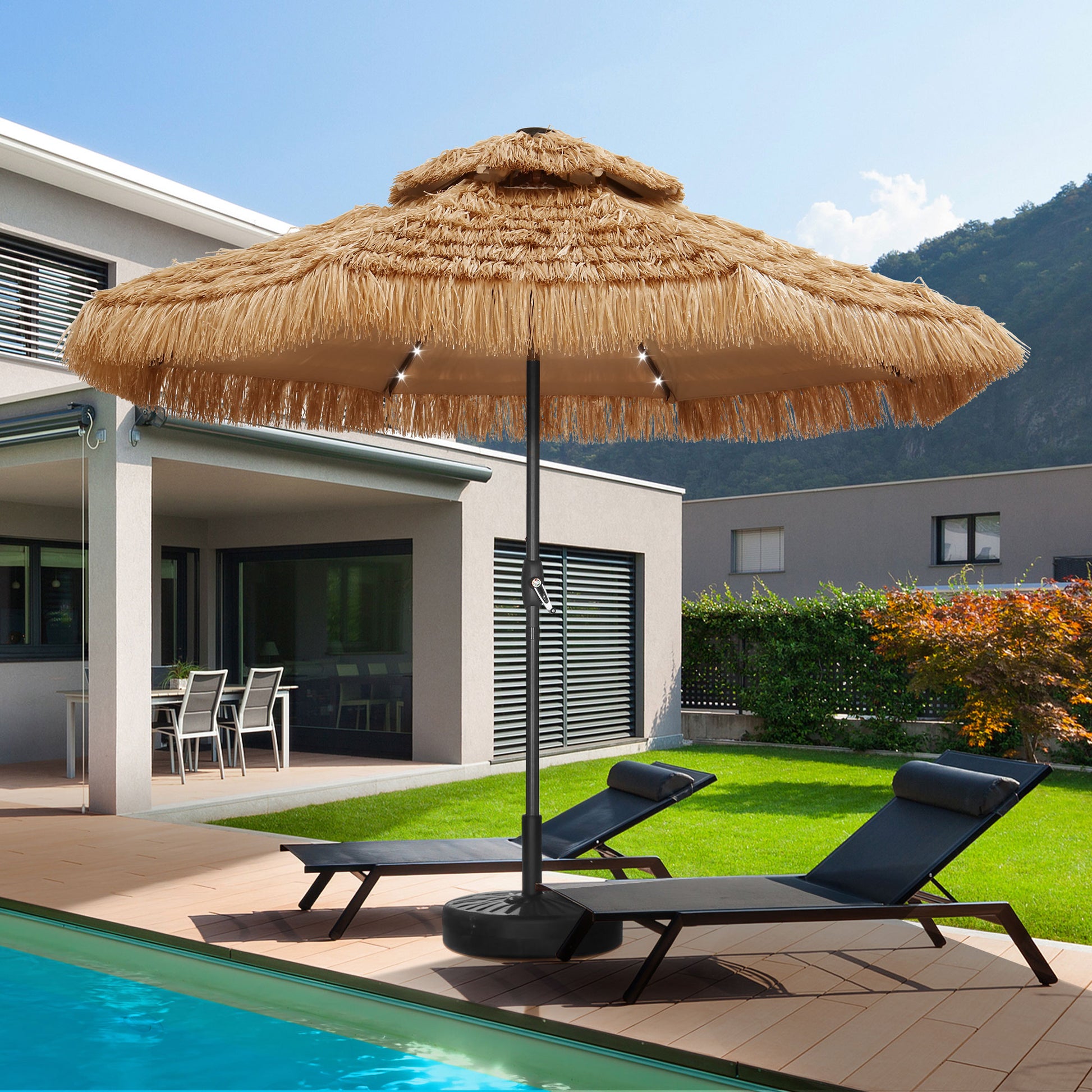 Ainfox Thatched Tiki Patio Umbrella, Outdoor Market Umbrella 7.5FT/9FT/13FT/15FT for Garden, Deck, Backyard, Pool, Beach