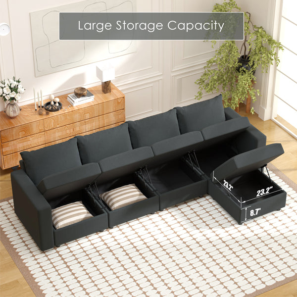 Ainfox Modular Sectional Sofa Couch with Storage Seat Sectional Couch Set 4 Seats +1 Ottoman