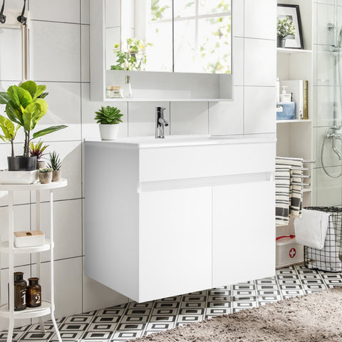 Ainfox Wall Mounted Bathroom Vanity with Ceramic Top and Sink, Storage Cabinet