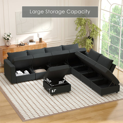 Ainfox Modular Sectional Sofa Couch with Storage Seat 6 Seats + 2 Ottomans