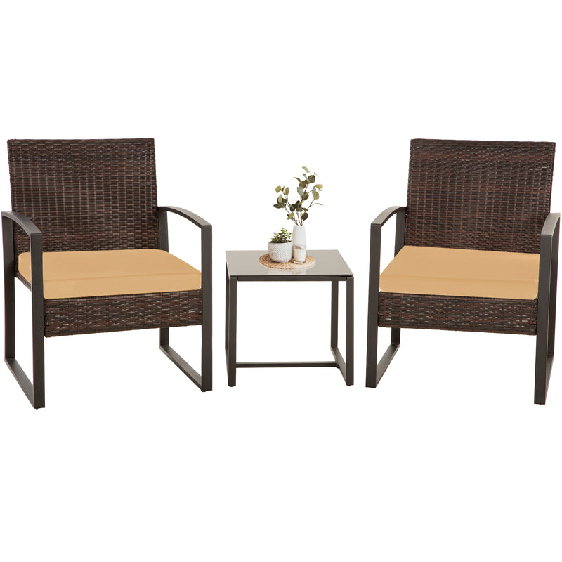 Ainfox 3 Piece Outdoor Patio Furniture Patio Bistro Set Rattan Balcony Furniture Set