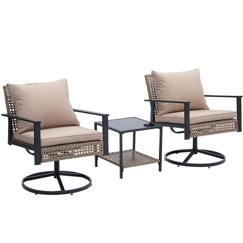 Ainfox 3PCS Patio Sofa With 2 Metal Swivel Chair And Coffee Table For Indoor Outdoor