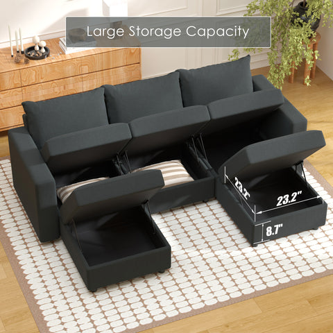 Ainfox Modular Sectional Sofa Couch with Storage Seat Sectional Couch Set 3 Seats +2 Ottomans