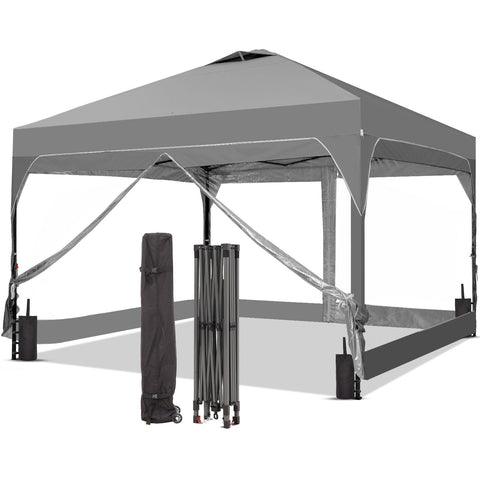 Ainfox 12ft x12ft Pop Up Canopy With 4 transparent sidewalls Outside Canopy with Wheeled Carry Bag, Bonus 8 Stakes and 4 Ropes