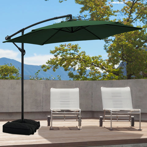 Ainfox 10ft Cantilever Patio Umbrella with Lights, Offset Market Umbrella with Sandbags Weighted Base and Cross Base