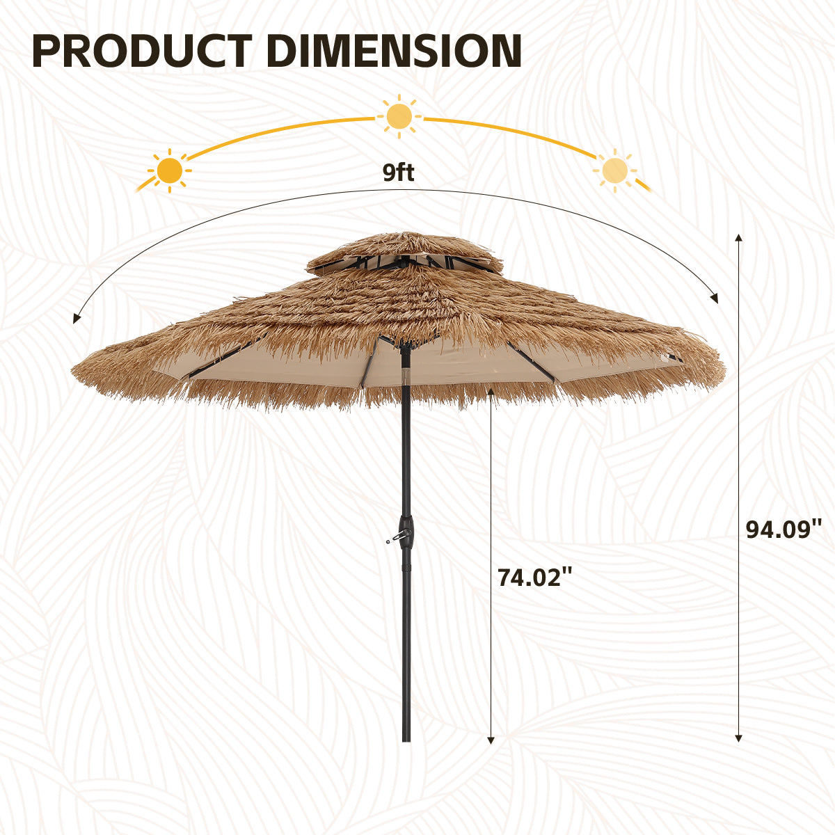 Ainfox Thatched Tiki Patio Umbrella, Outdoor Market Umbrella for Garden, Deck, Backyard, Pool, Beach