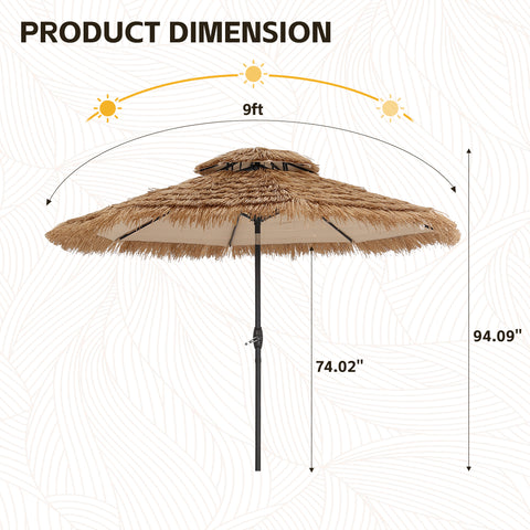 Ainfox Thatched Tiki Patio Umbrella, Outdoor Market Umbrella for Garden, Deck, Backyard, Pool, Beach