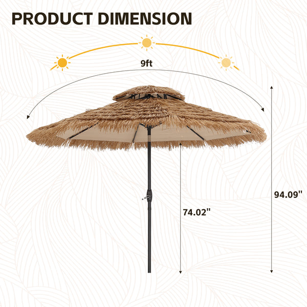 Ainfox Thatched Tiki Patio Umbrella, Outdoor Market Umbrella for Garden, Deck, Backyard, Pool, Beach