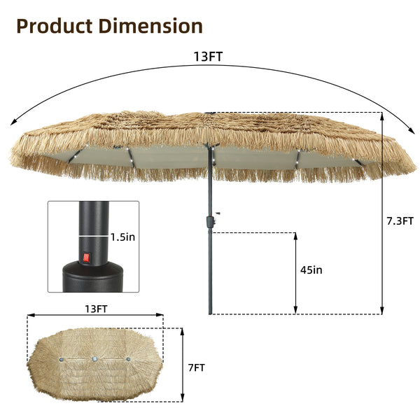 Ainfox Thatched Tiki Patio Umbrella, Outdoor Market Umbrella 7.5FT/9FT/13FT/15FT for Garden, Deck, Backyard, Pool, Beach