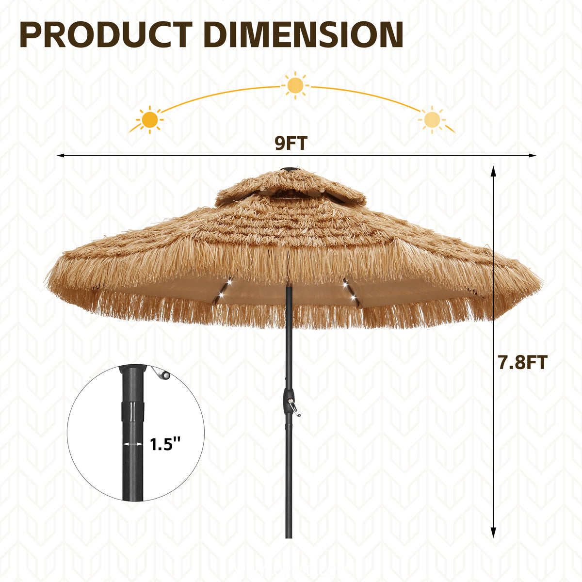 Ainfox Thatched Tiki Patio Umbrella, Outdoor Market Umbrella 7.5FT/9FT/13FT/15FT for Garden, Deck, Backyard, Pool, Beach